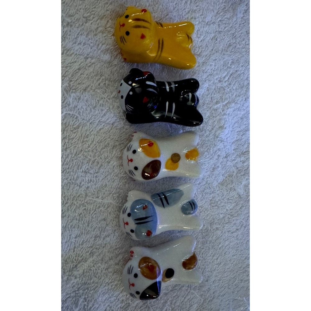 Cats Set of 5‎ Ceramic Figurines Chopstick Holder/Simple Spoon Rests New